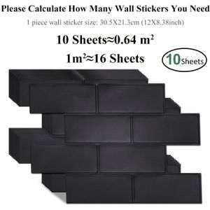 10pc Black Matte Ceramic Tiles For Kitchen, Oil Resistant, Resistant, Waterproof, And Rear Baffle Diy, , Easy To Clean, Self-adhesive Wall Sticker