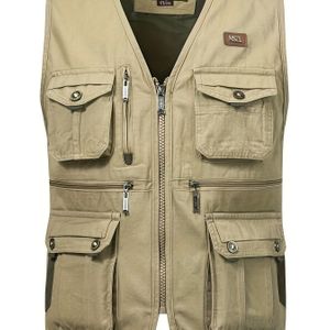 Heren Herfst - Outdoor Werkvest | Casual Multi-Pocket V-Hals Tanktop, Mouwloos, Polyester, Geschikt voor Wandelen & Buitenactiviteiten