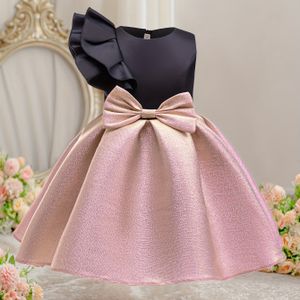 Meisjes Mouwloze A-Lijn Feestjurk met Glinsterend Groen & Strik - Sprankelende Color-Block - Lengte voor Bruiloften, , Optredens - Formele Kleding voor Alle Seizoenen - Handwasbaar Niet-Rekbaar