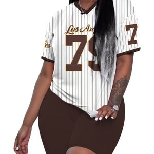 Vrouwen's Casual Gestreepte Tweedelige Set - Korte Mouw Crop Top & Hoge Taille Broek, & Wit Strepen, Lente/Zomer Outfit, Comfortabele Polyester Mix, Hoge Taille Broek