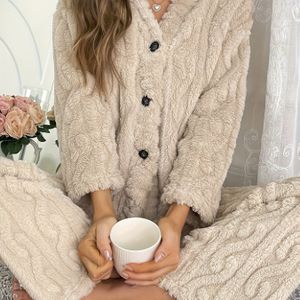 Knusse Fleece Pyjama Set voor Dames - Verdikte Warme V-Hals Vest & Broek, Casual Herfst/Winter Nachtkleding, Kleur, Perfect voor Thuis of Buitenshuis, Knusse Huispakken|V-hals Vest|Zachte Textuur