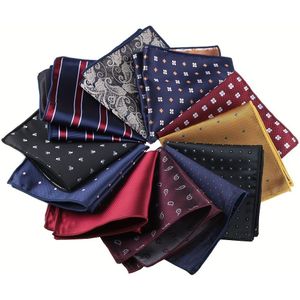 11-kleuren Heren Zakdoekenset met Meerdere Zakdoekjes, Modieuze Polyester Trendy Accessoires, Retro Geborduurd Kleine Vierkante Zakdoekjes