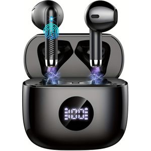 Drachtloze 5.3 Oordopjes, In-Ear Draadloze Oortelefoons met 4 HD-microfoons, 48Uur Basspeeltijd, LED-scherm, ENC-ruisonderdrukking, Sportoordopjes Geschikt voor /iOS