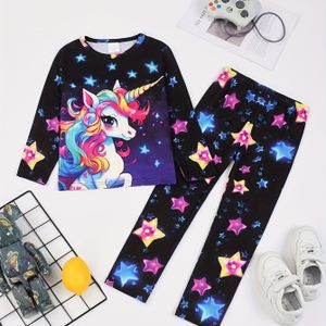 2-delige Thermische Ondergoed Set voor Meisjes | Ronde Kraag, Lange Broek met Eenhoorn Design, Huidvriendelijk, Zweetabsorberend, Gebreide Stof, Zweetbestendig