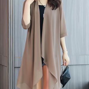Vrouwen Lichtgewicht Chiffon Open Voorkant Vest - Rood Semi-Doorschijnende Losse Pasvorm Asymmetrische Zoom Lange Mouw Zomer Cover-Up, Ademend Casual Laagje voor Strand & Dagelijkse Kleding