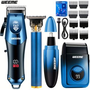 4-delige set elektrische haartrimmer voor mannen | Neushaartrimmer en scheerset, draadloos USB-ophalen, lithiumbatterij, professionele grooming tool, gradient ontwerp, ideaal cadeau voor mannen