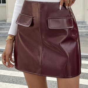 Vrouwen's eenvoudige kleur flap detail A-line korte rok - Casual, skinny fit, rits sluiting, geen riem, lente en zomer mode, casual kleding|Flap zak rok|Rits rok