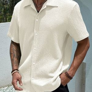 Klassiek Zwart Casual Herenoverhemd met Knoopsluiting - Lichtgewicht Polyester, Makkelijk te Onderhouden, Korte Mouwen met Kraag voor Lente/Zomer