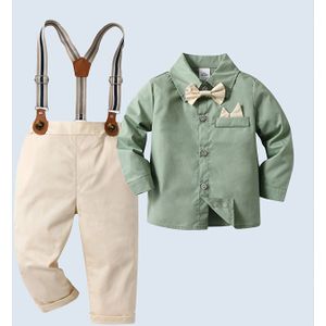 Boarnseorl Jongens Heren Tweedelige Set met Lange Mouwen Strikdas Overhemd en Bretelbroek, Stijlvol en voor Verjaardagsfeesten, Trouwerijen, Optredens en Trouwfeesten