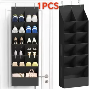 Relaxdays kast organizer hangend, 6 vakken, stof, HBD: 139 x 30 x 30 cm, 2 metalen haken, kledingkast, schoenen, grijs