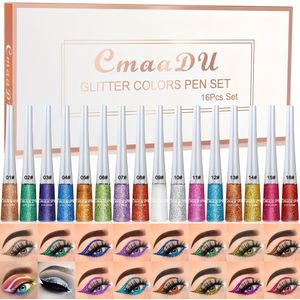 16-delige glitter eyeliner vloeistofset, blauwe toon, waterdicht, langdurig, plantaardig squalaan, gekleurde vloeibare eyeliner voor theatermake-upoplossingen