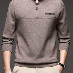 Emile Water OBM Herfst en Winter Nieuwe Dikke Kleur Eenvoudige Rits Hoge Kraag Lange Mouw Warme Trui, Casual Golf Top met Borstborduurwerk voor Mannen