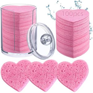 100 stuks Natuurlijke Biologisch Afbreekbare Gecomprimeerde Gezichtssponzen inclusief Opbergdoos Diepe Reiniging Exfoliërend Zachte Make-up Verwijdering Voor Alle Huidtypes