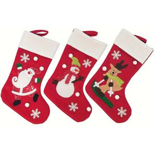 3-delige set klassieke kerstsokken van 30 cm met de kerstman, sneeuwpop en rendier - 100% polyester kerstsokken met sneeuwpopmotief voor kerstversiering, zonder veren