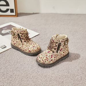 Gezellige Fleece-Gevoerde Bloemen Meisjeslaarzen - Schattig & Klassiek Enkellaarzen met Ritssluiting voor Herfst/Winter Buitenavonturen