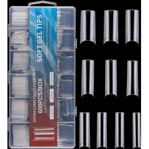 600 stuks No XL Nageltips, Transparante Lange Vierkante Rechte Kunstnagels in 10 Maten – Half Bedekking voor Professionele Nagelstudio en Thuisgebruik