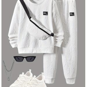 Jongens Herfst Stijlvolle Letter Print Lange Mouw Ronde Hals Sweatshirt + Casual Comfortabele Broek met Trekkoord + Fashion Crossbody Rits Driedelige Set, voor Buiten, Voor Tieners
