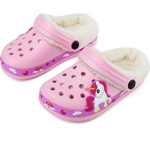 Leuke, schattige cartoon warme en zachte klompen voor meisjes, lichtgewicht antislip fleece gevoerde zachte slippers voor binnen en buiten, herfst en winter.