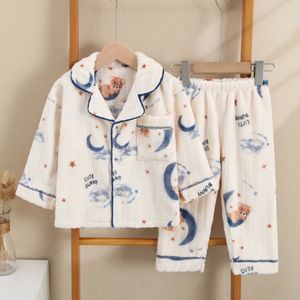 2025 Nieuwe Herfst- en Winterkleding voor Jongens Thuis Tweedelige Baby Pyjama Set Dikke Fluweel Dikker Maanbeer Zak Stijl Koude-Proof Thermische Ondergoed