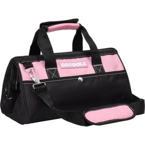 1pc 14-inch Waterproof Pink Tool Bag For Women, 600d Polyester, Wide Mouth, Adjustable Shoulder Strap, Multi-pocket Tool Organizer
