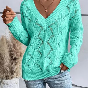 Dames lichtgroene V-hals pullover trui - lange mouw, ronde hals, stretchy en comfortabel voor lente/zomer/herfst, casual , casual trui | V-hals trui | Constructie, trui jurk