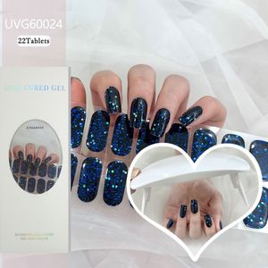 22 stuks Semi-Verhardde Nagels - Lamp Vereist, Marmerpatroon Gel Nagel Wraps met Kristallen Versieringen, Zelfklevende Plastic Wraps voor Glanzende, Nagelkunst & Polish, Nagelkunst Benodigdheden
