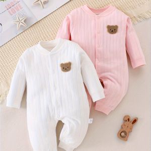 2 stuks Baby Romper Set - Schattige Beerprint Kleur, Comfortabel en Casual, Ideaal voor Buiten