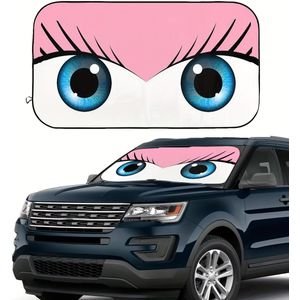 1pc Car Sunshade, Cute Eyes, Uv Blocking, 59x27 Inches, Roll-up, Polyester Fiber, Foldable, For Rv Suv, Front Windshield Protection