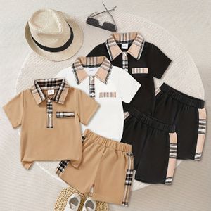 Zes-pak schattige jongensrupsjes met knoopsluiting en elastische taille - Casual shorts - Lente/zomer collectie, zacht polyester, contrasterende rand, perfect voor zomeroutfit, voor buiten