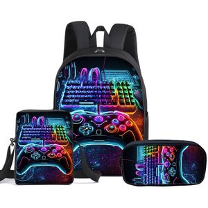 3pcs Set Gaming Keyboard And Controller Design Polyester Backpack, Lightweight With Adjustable Straps, Zipper Closure, Hand Washable, With Style For Teens And Adults
