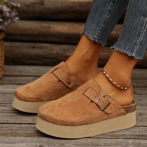 Women's Fashionable Platform Mules - Casual Thick Sole Slip-on Shoes With Detail, , Rubber Sole, Fabric Upper, Casual Footwear | Platform Heel Mules | Comfortable Footwear