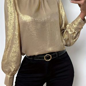 1pc Elegante Vrouwelijke Overhemd met Rechte Kraag - 100% Polyester Kleur Geweven Blouse voor het , Volwassen Overhemd