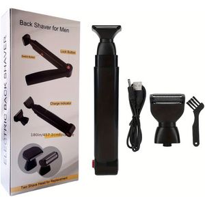 Professionele Rugscheerder met 2 Schokabsorberende Elastische , USB Oplaadbare Lichaamshaartrimmer voor Mannen, Lange Handvat Rugscheerder voor Mannen