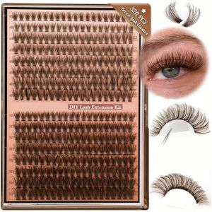 Bruine Wimpercluster 320stuk 40D+50D DIY Nepwimpers 8-16mm Levendig Pluizige Kattenoog Lange Krullende Streepwimpers