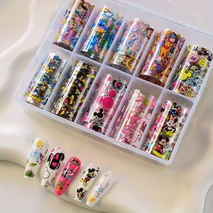 10 Roll Disney Mouse Cartoon Nageltransferfolie Stickers - Schattige Prinses & Stitch & Winnie de Poeh Nagelwraps voor Nail Art Decoratie