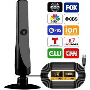 240+ Mijl Bereik Kanaalontvangst, 2025 Nieuwe TV-antenne, 4K 1080P HD Digitale Antenne met 10 Voet Coaxiale Kabel