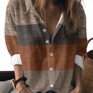 Vrouwen Casual Overhemd met Subtiele Kleurblokprint - Relaxed Fit Lange Mouw, Machinewasbaar Niet-Doorzichtig Stof voor Lagenkleding in de Lente/Herfst, Kantoor & Casual , Nonstretch Materiaal