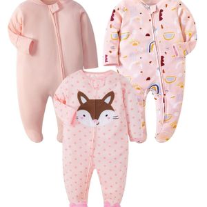 3- Set Nieuwgeboren Baby Meisjes Kleding met Rits - 3-Pack Voetjes Rompers, Lange Mouwen Jumpsuits, Perfect voor Buiten, Lente, Herfst, Winter, Nieuwjaar