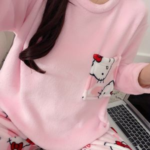 Warme winterplooijasjeset, schattig voor for hello kitty, voor for kuromi-slaapjassen, stijl loungewear outfit