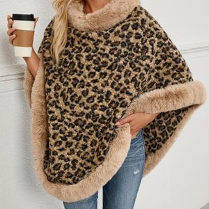 New Europese en Amerikaanse Herfst/Winter Luxe Nepbont Luipaardprint Patchwork Sjaal Cape Jas