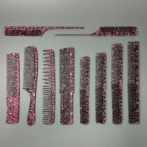 Tiendelige set roze luipaardprint haarkamers, speciaal ontworpen voor kapperssalons, hittebestendige en antistatische kammen, essentiële kammen voor thuisgebruik in kapsalonnen