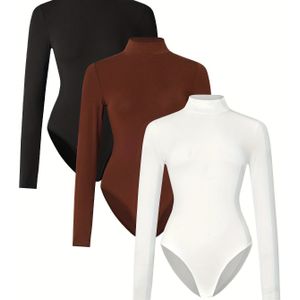 3- set Dames Bodycon Jumpsuit met Hoge Kraag en Lange Mouwen, Volledige Set Casual Jumpsuit voor Herfst en Winter, Zwart/Wit/