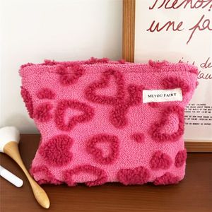 Pluche Lammetje Hart Make-up Tas, Essentiële Reisorganizer voor Vrouwen – Huidverzorging Opbergtassie & Cosmetic Case met Rits