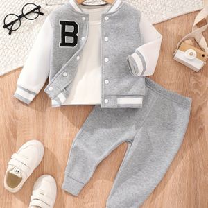 Letterpatroon honkbaltrui Buitenset, Baby Boys Casual Jas Top & Broek Buitenset, Winter/herfst