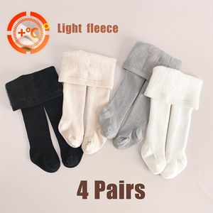 4 Paar Meisjes Warme Fleece Panty's | All-Match /Gestreept, Knus voor Herfst tot Winter, Gebreide Stof, 96%, Elastaan 3.