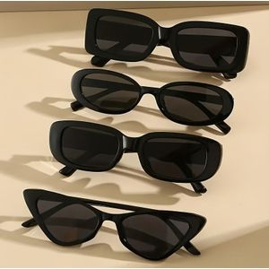 4 stuks Dames Cat-Eye - Klassiek Zwart Decoratief Brillen met Lichtgewicht Kunststof Scharnieren, Modieuze Niet-Brillen voor Casual Uitjes en Dagelijks Gebruik
