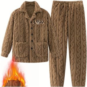 Winter Pyjama Set voor Mannen 2-, Fleece Gevoerde Jacquard Stof Lange Mouwen en Broek Warme Huiskleding Pak, Casual Draagbare Loungewear voor Vakantie