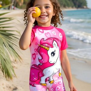 Schattige cartoon-unicornpatroonprint meisjes lente en zomer strandvakantie een stuk badpak