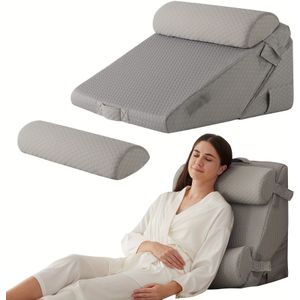 Verstelbare 4-delige Bed Wig Set, Memory Foam Driehoek voor Ondersteuning, Rug, Nek, & Knie, Afneembare Polyester Hoes, Machinewasbaar, Medium Zachte Hardheid, Stof, 40D Dichtheid