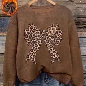 Dames Leopard Print Trui - Zachte Ronde Hals Pullover met Opvallende Luipaard Strik, Casual Trui voor Dagelijkse & Formele Outfits